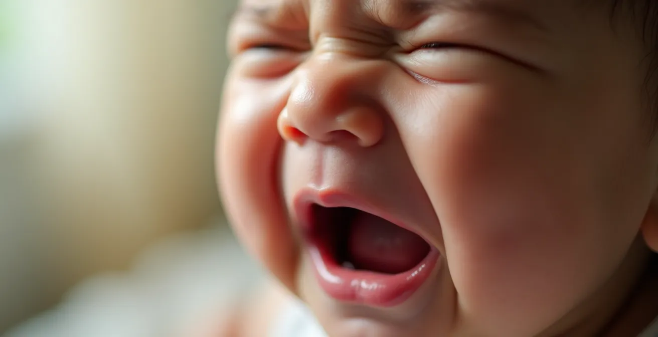 Close-up of infant's face showing different cry expressions and body language cues