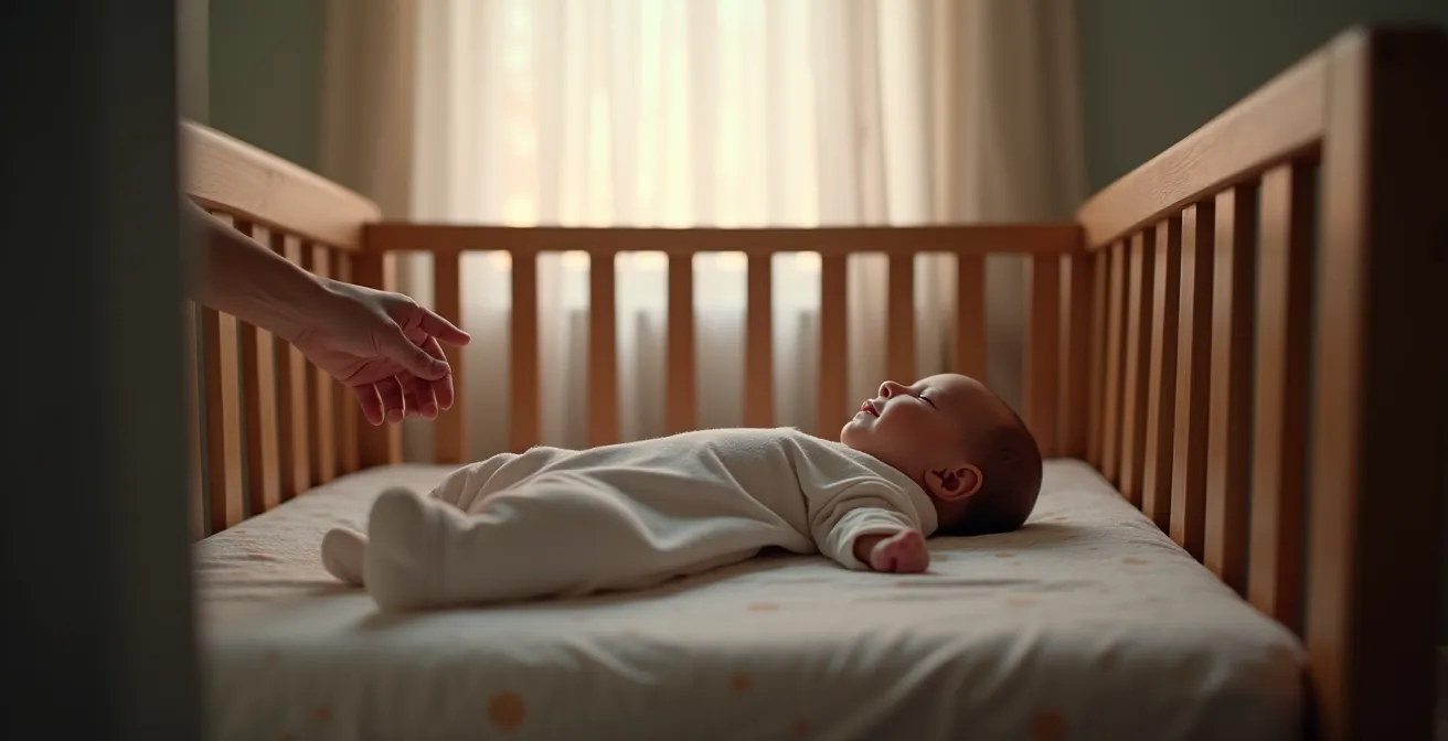 Peaceful nursery environment showing safe sleep setup without distress
