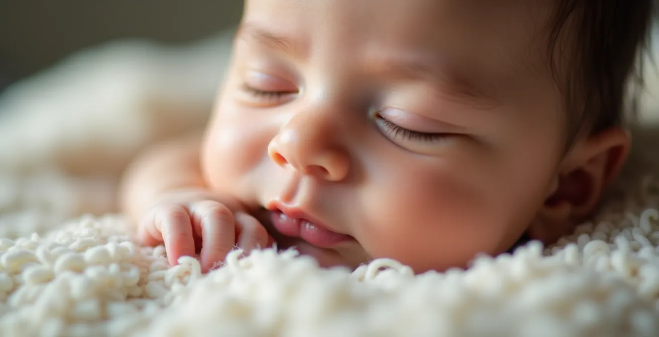 Close-up of peaceful four-month-old baby during deep sleep phase
