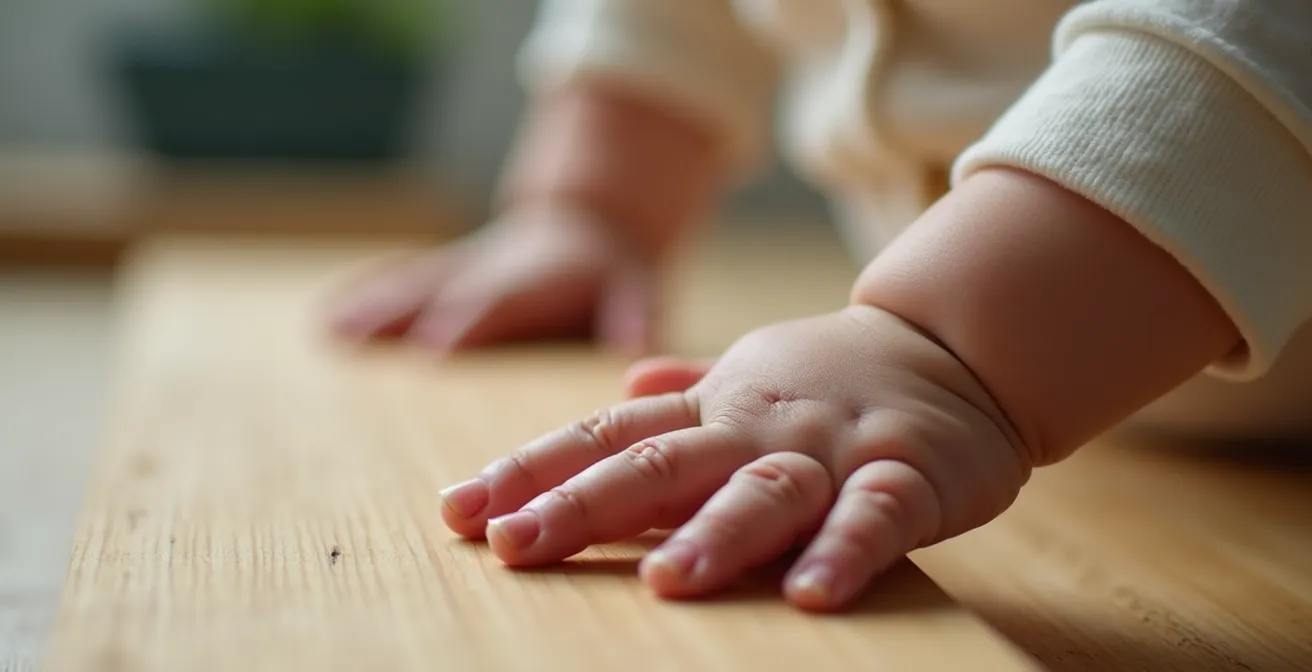 Baby freely moving on floor mat exploring natural movement without containers