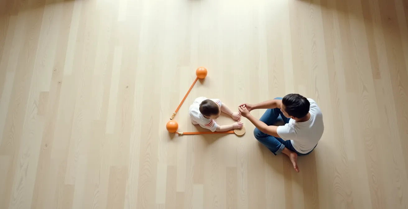 Toddler, parent, and toy demonstrating triangular joint attention pattern