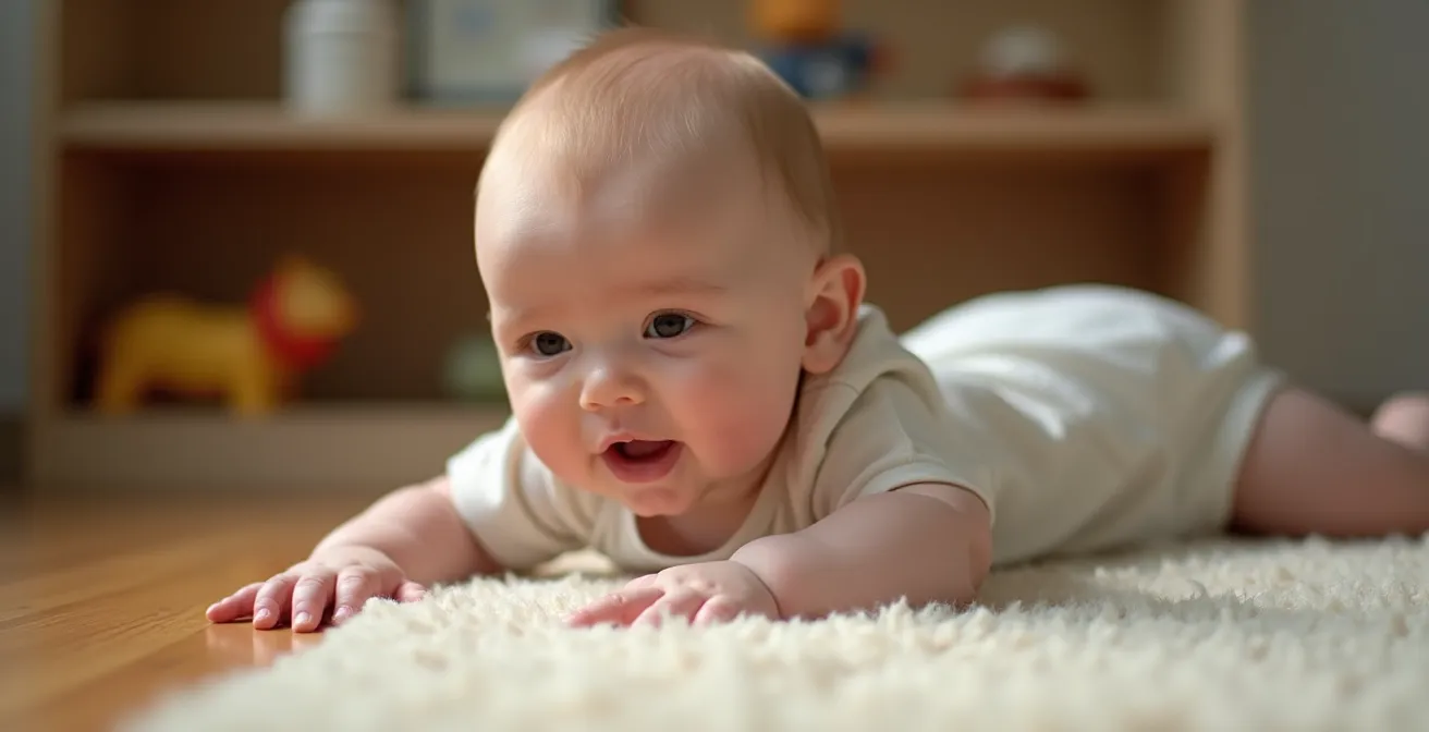 Safe Montessori yes space with varied floor textures for infant crawling exploration