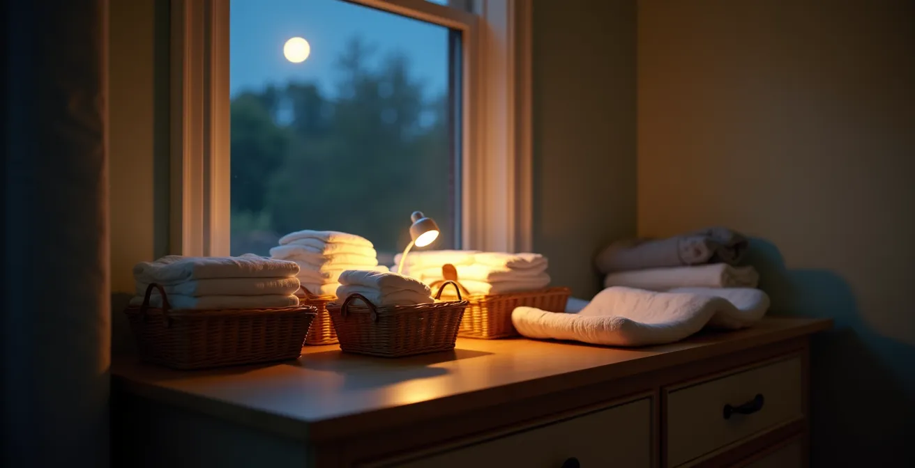 Efficiently organized diaper changing station for nighttime use