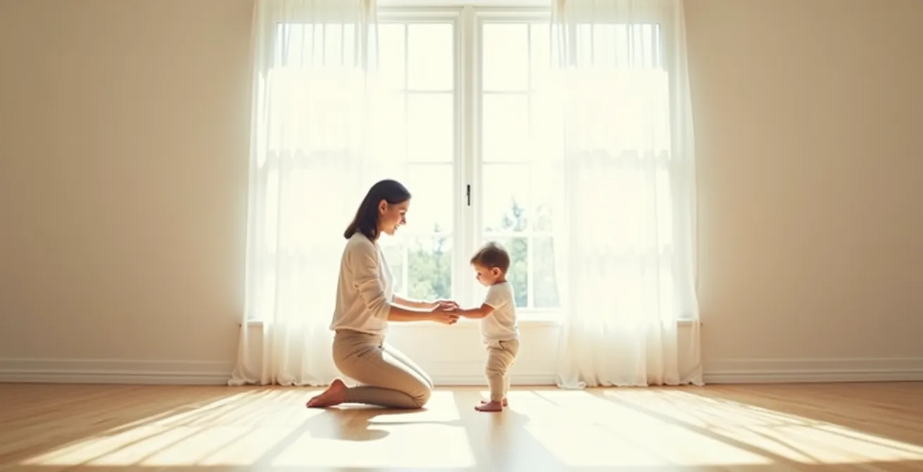 Parent at child's eye level offering comfort after conflict resolution